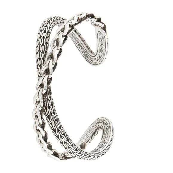 JOHN HARDY STERLING SILVER 925 BRAIDED CUFF BRACELET - Picture 2 of 8